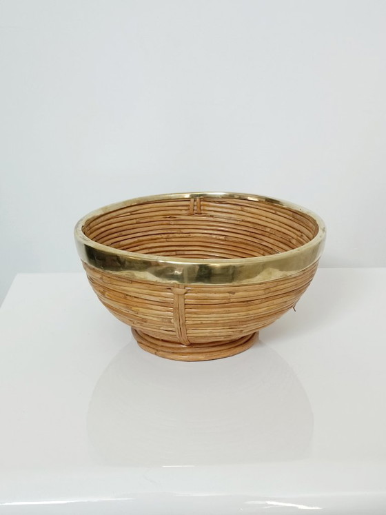 Fruitmanden van bamboe en messing van G. Crespi, jaren 70. – Tafelaccessoires, Bamboo (photo 5 of 5)