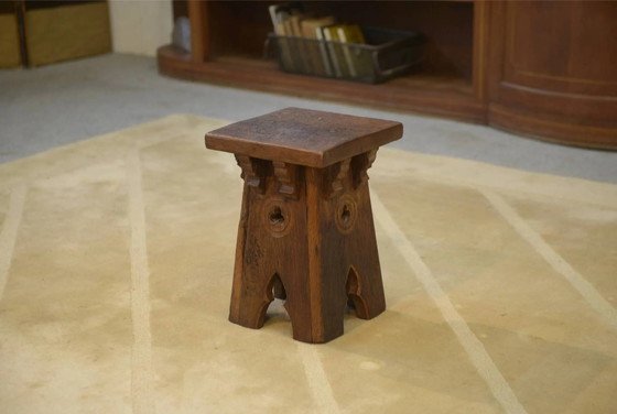 Brutalist oak stool from the early 20th century. (photo 5 of 5)