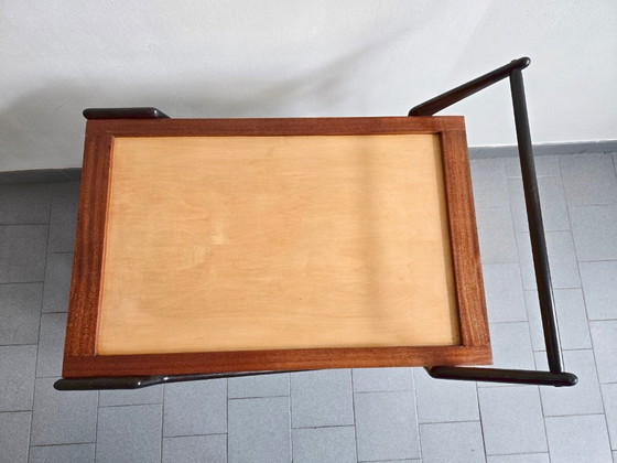 Image 1 of Vintage 1950s Rolling Bar Cart, Mahogany & Varnished Wood, 50s Rockabilly