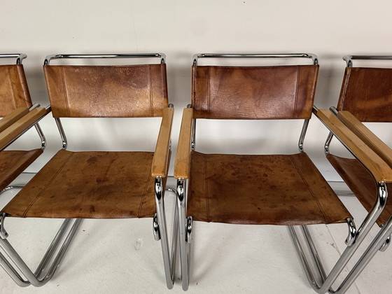 Image 1 of 6 x Thonet S34 tubular frame chairs cognac leather