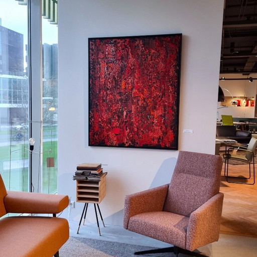 Frances Eckhardt - 100x120 cm red painting abstract art modern hand-painted framed