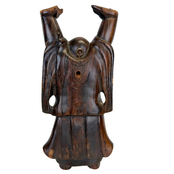 Budai Buddha che Ride in Legno – Diaspora Cinese / Sud-est Asiatico – Sculture, Wood (photo 5 of 6)