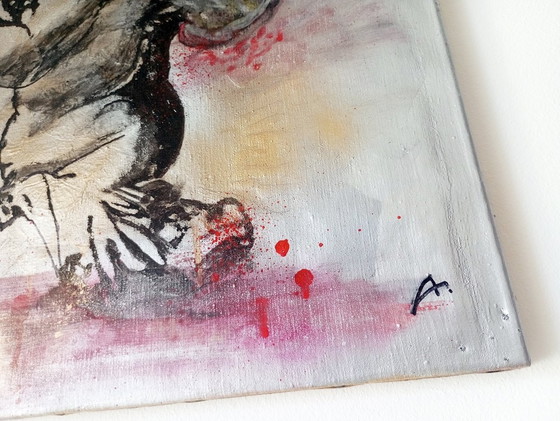 Image 1 of 'Putto with a machine gun' - street art/pop art large-scale oil and mixed media canvas painting, approx. 2010