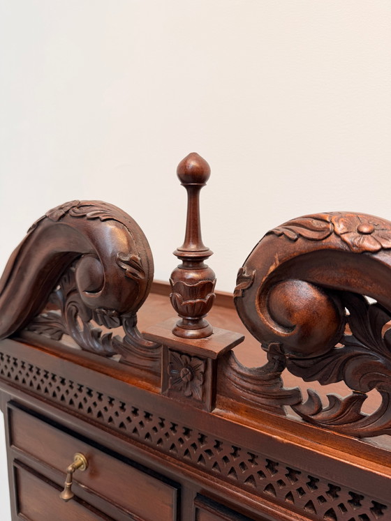 Image 1 of Antique Carved Mahogany Wellington Chest on Stand