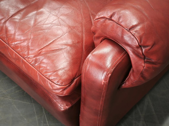 1970s Danish Modern Red Leather Two-Seater Sofa, Scandinavian Design, 2 seaters, Vintage (photo 12 of 15)