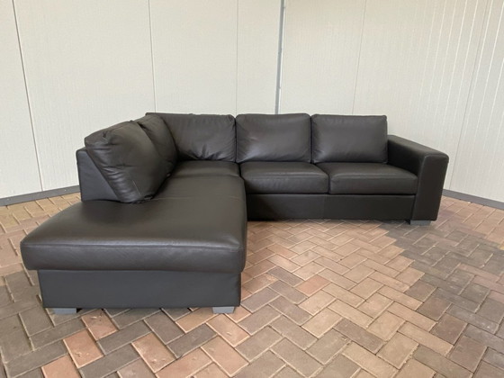 Image 1 of Beautiful Grey Real Leather Corner Sofa