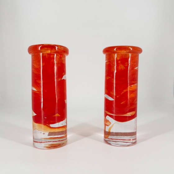 Kosta Boda „Atoll“, 2x Kandelaars en kaarsen Design Anna Ehrner, Glas, Rood, Modern (foto 2 van 8)