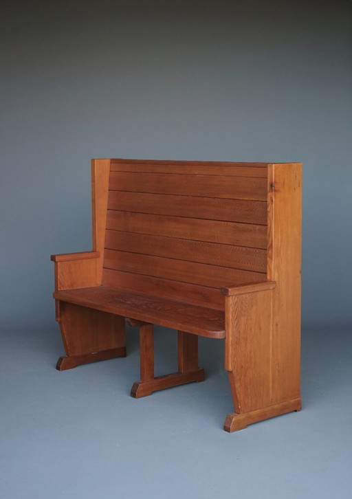 Banc d'église vintage en pin hollandais, années 1930