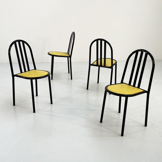 Image 1 of Set van 4 stoelen No.222 in gele stof van Robert Mallet-Stevens voor Pallucco Italia, 1980