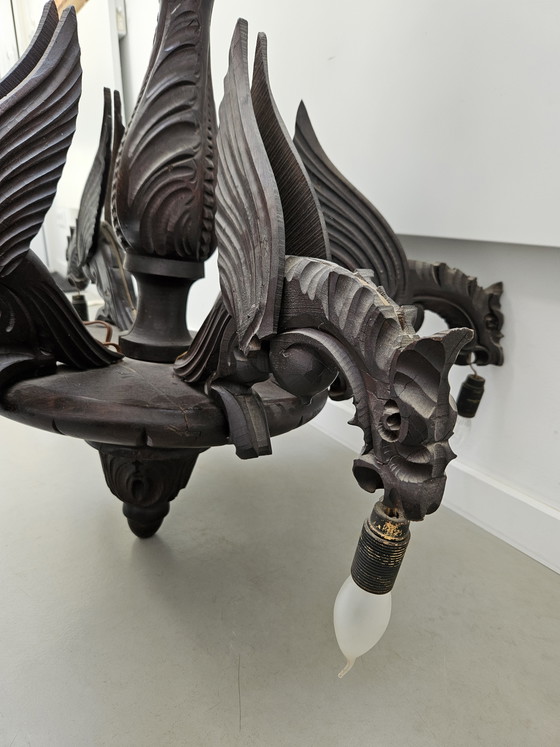 Image 1 of Lampadario gotico antico in rovere a 6 bracci