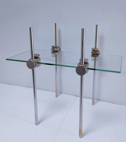 Scaffale espositivo vintage in vetro e metallo