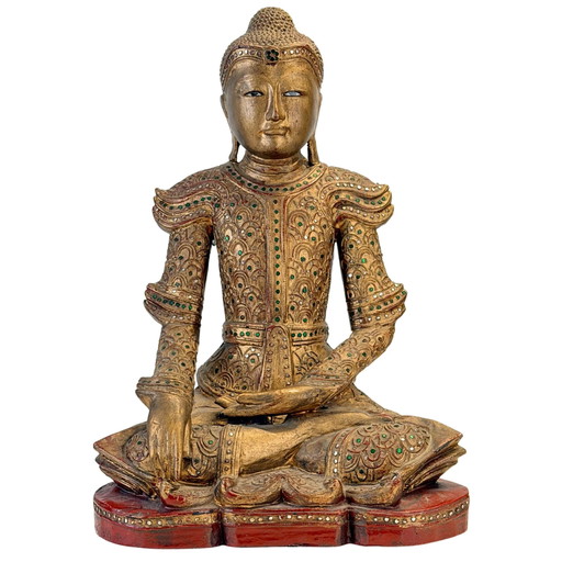 Antique Burmese Jambupati Buddha with glass mosaic, c. 1900