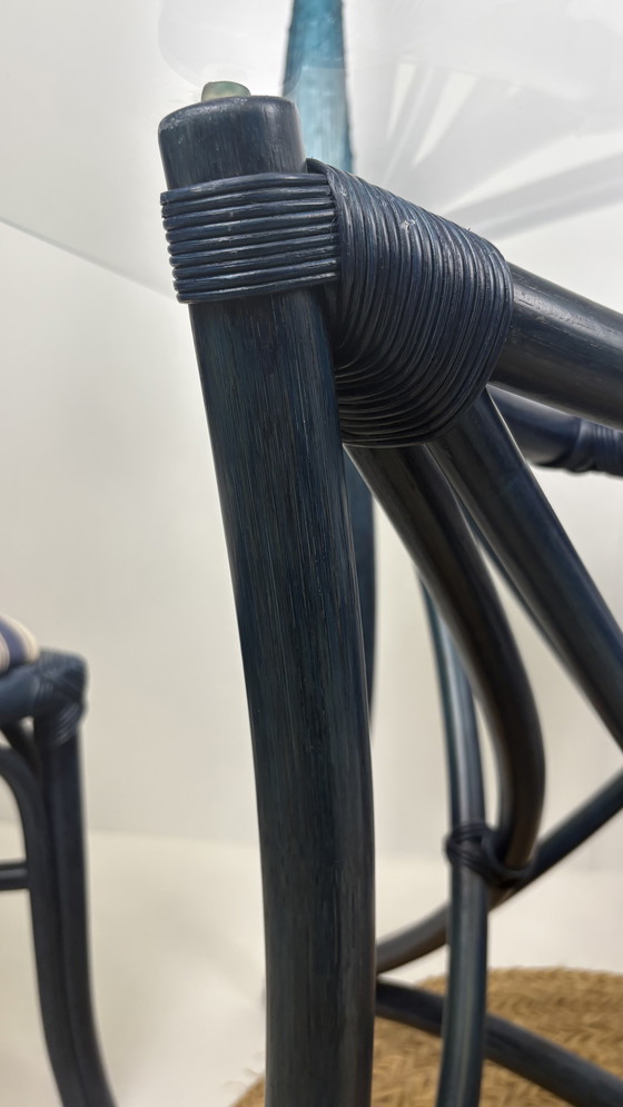 Image 1 of Vintage set eighties manou bamboo chairs dining table top glass