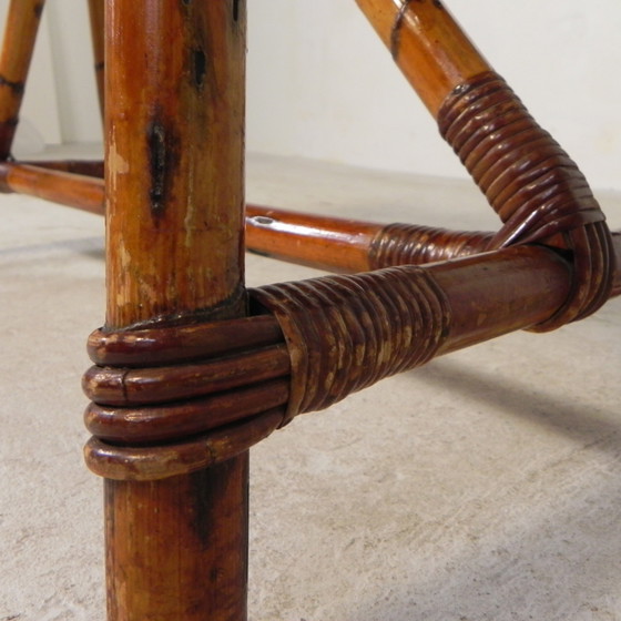 Image 1 of Rattan and bamboo coffee table with tiles, tile table, 1950s