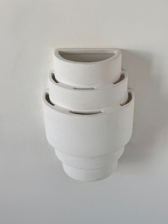 Image 1 of Paar antike Gipswandleuchten, mattweiß, Frankreich 1980