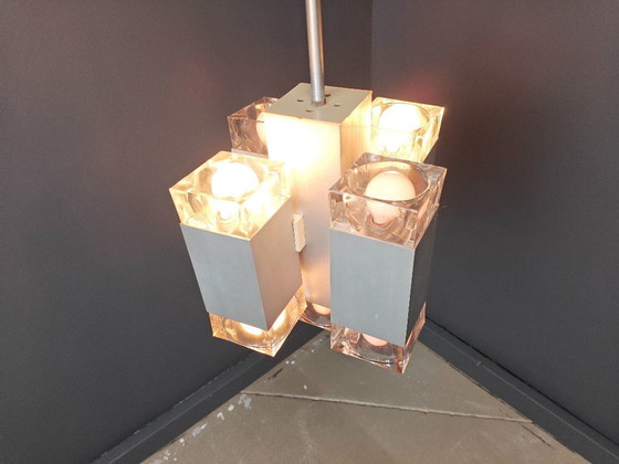 Image 1 of Lampadario cubico italiano vintage di Gaetano Sciolari, anni '70