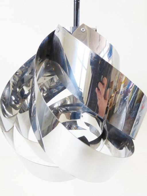 LUSTRE SUSPENSION SPIRALE GEANTE CHROME 1970 VINTAGE SPACE AGE POP VTG 70S LIGHT