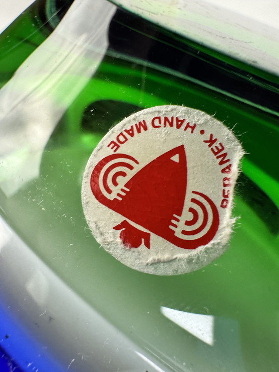 Image 1 of Ciotola d'arte in vetro Beranek vintage blu-verde (Repubblica Ceca)