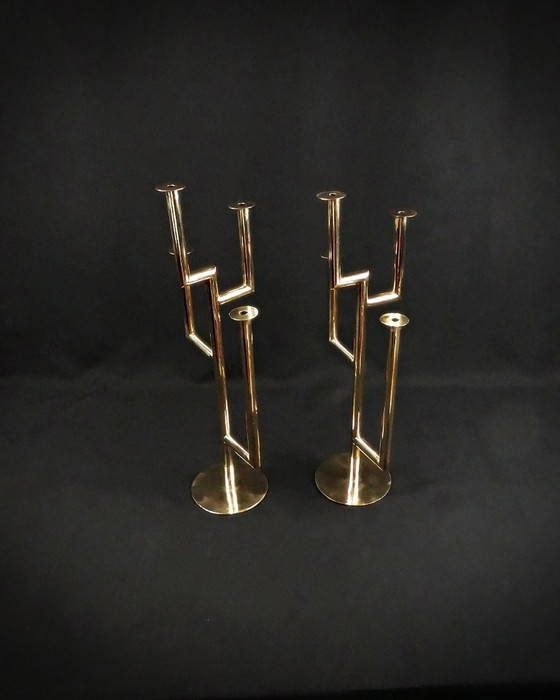 Image 1 of Paar Kandelaber Karl Hagenauer Wiener Werkstätte aus vergoldetem Messing 1930