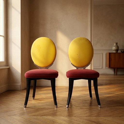 Een paar medaillonstoelen, model Funny Valentine, van Jean-Charles de Castelbajac, 20e eeuw