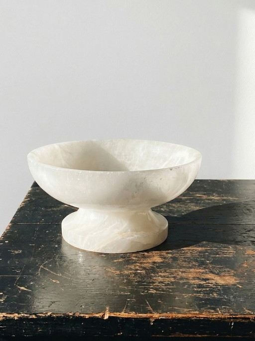 Vintage white alabaster bowl or trinket dish, Italy, 1960s-1970s
