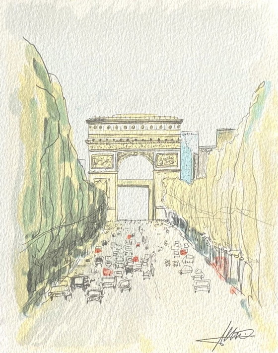 Image 1 of Katsuhiro Nagashima Paris - Les Champs-Elysées Lithograph 1990