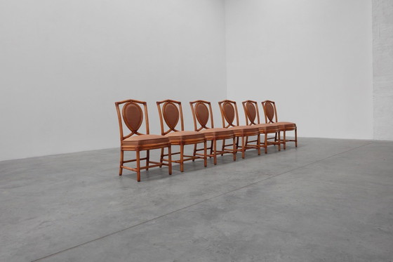 Image 1 of Set of 6 bamboo dining room chairs with geometric upholstery by Gasparucci, Italy 1980s