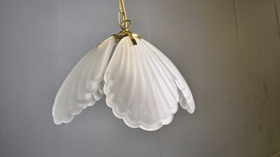 Image 1 of Vintage Italiaanse kroonluchter van glas en messing, jaren 70.
