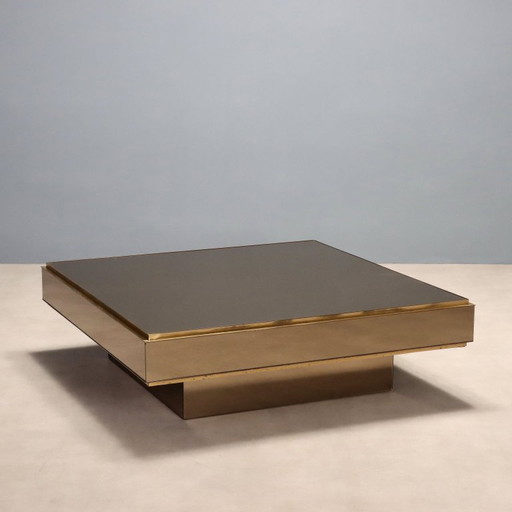 1980s Smoked Glass and Brass Coffee Table