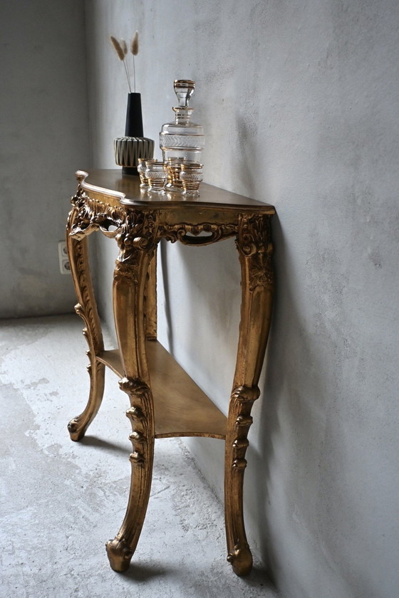 Image 1 of Wunderschöner Biscottini-Barockkonsolentisch mit Blattgold