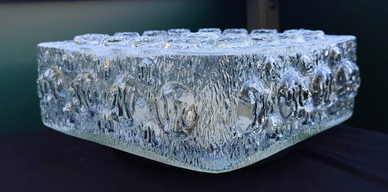 Image 1 of Lámpara de techo cuadrada de cristal prensado macizo con estructura de burbujas, al estilo de Helena Tynell.