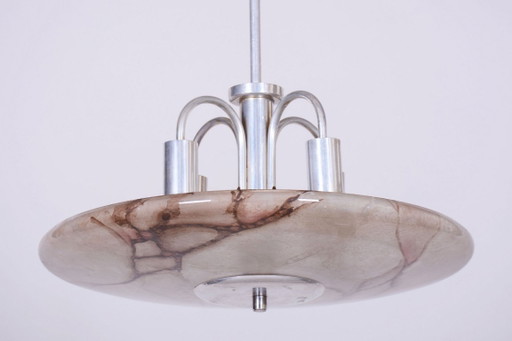 Restored Art Deco Chandelier, Aluminium, Marbled Glass, Rewired, Czech, 1940s – kroonluchters (photo 2 of 12)