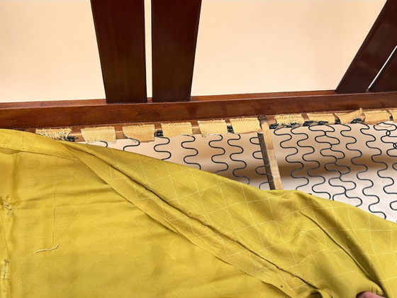Image 1 of Vintage 3-Sitzer Sofa aus den 1970er Jahren – Massivholzrahmen & orange Leder – Mid Century / Danish Style Designer Couch.