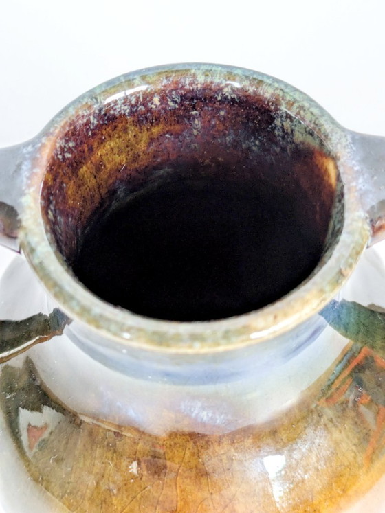 Image 1 of Anfora in ceramica vintage, smalto Fat Lava, decorazione da mensola in stile boho di metà secolo.