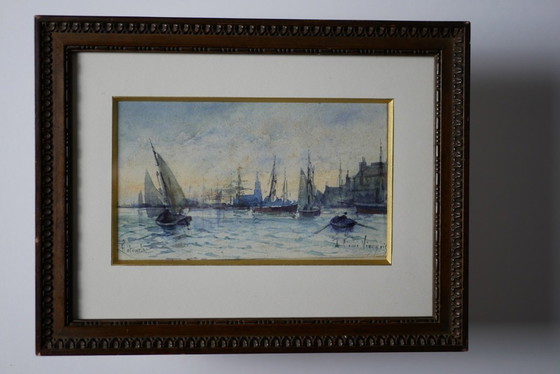 Image 1 of François LETEURTRE, Marine. Framed watercolor.