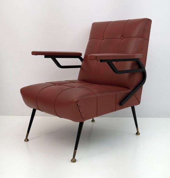 Image 1 of Mid-Century Modern Italian Faux Leather Small Armchair, 1960s