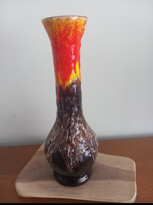 Large "Fat Lava" collector's vase (Mid-Century period) with a volcanic lava effect, signed Vallauris