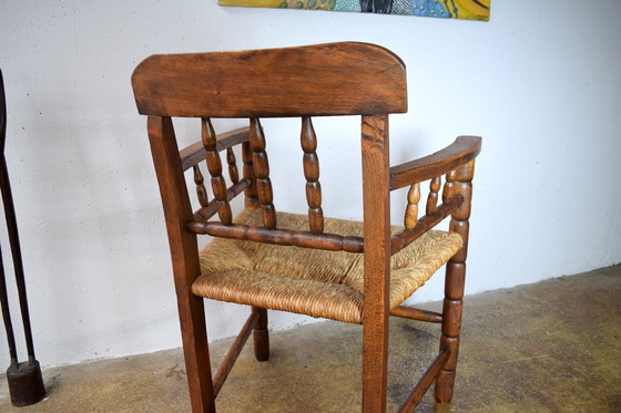 Image 1 of 1920s Rustic Antique Armchair Chaise tressée Vintage Chair