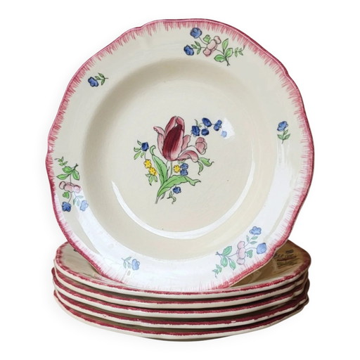 6 deep plates in Gien earthenware, Lorraine model