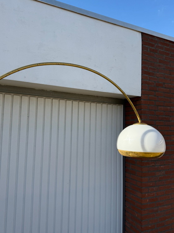 Lampada ad Arco Vintage Italiana Space Age Stile Harvey Guzzini, Lampade da terra, Marmo, Metallo, Dorato (foto 9 di 15)