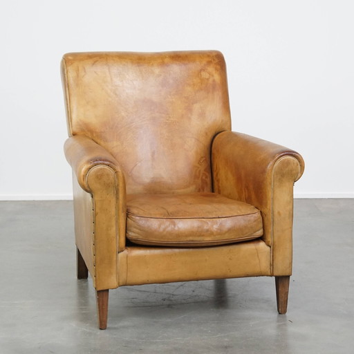 Fauteuil vintage en cuir de mouton
