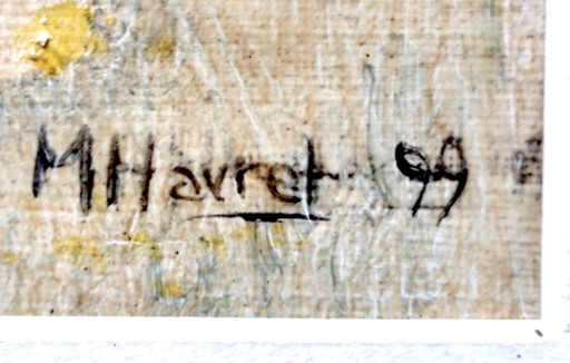 Acquerello originale francese – Paesaggio del castello, firmato 1999 (incorniciato)