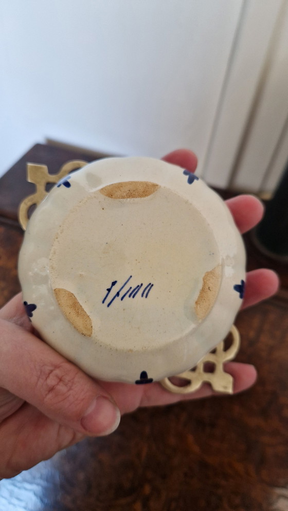 Image 1 of Delft blue tea strainer.