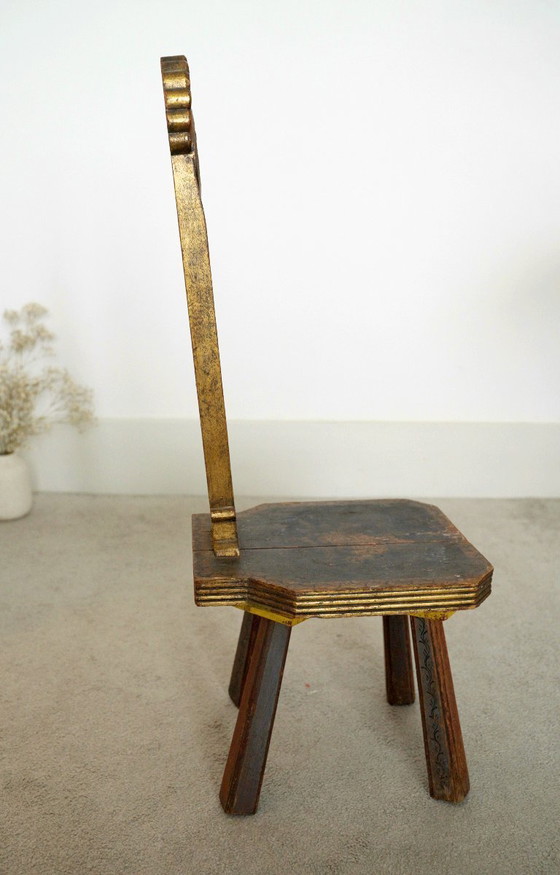 Image 1 of Handbemalter Tiroler Kinderstuhl - 19. Jahrhundert Alpine Volkskunst