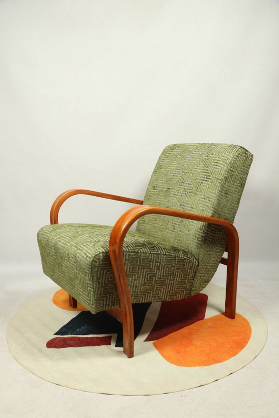 Image 1 of Art deco Sessel Geometrischer Stoff Moos grün 1950