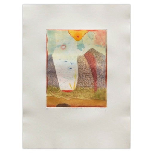 René Carcan signierte Radierung Enclave Dans La Roche 1989 – lithos zeefdrukken, Paper
