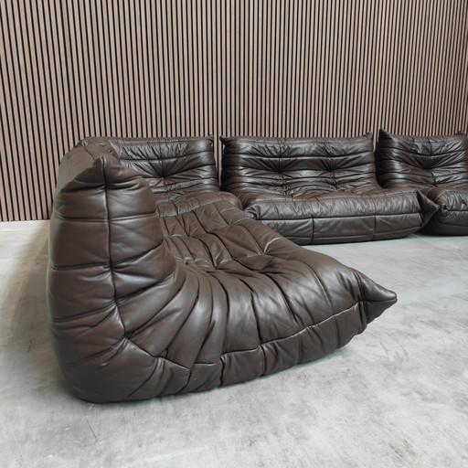 Ligne Roset Togo Set aus den 1970er Jahren in mokkafarbenem Leder