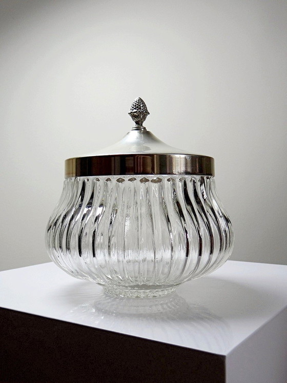Image 1 of Large vintage crystal/glass and silver-plated metal bonbonnière