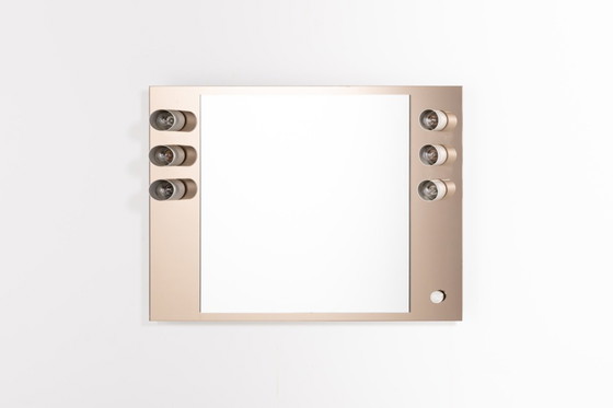 Image 1 of Miroir de coiffeuse italien moderne du milieu du siècle avec appliques murales de Veca, années 1960