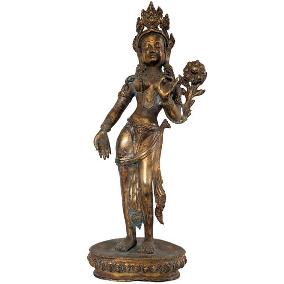Antique Standing Tara Statue – Fire-gilded Bronze Nepal 18th Century – Sculpture (photo 2 of 10)